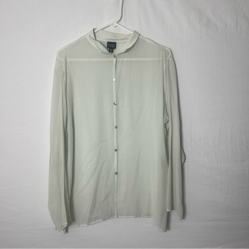 Eileen Fisher Sheer Light Green Button Down Long Sleeve Top Size‎ M